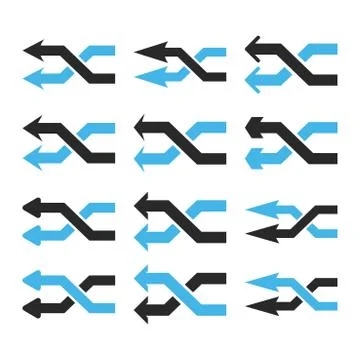 Shuffle Arrows Left Vector Flat Icon Set Stock Illustration