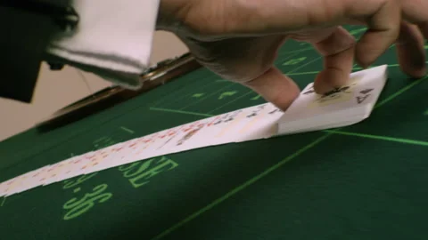Shuffle cards on green table Stock Footage 219643411