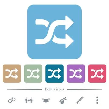 Shuffle solid flat icons on color rounded square backgrounds Illustrazione stock