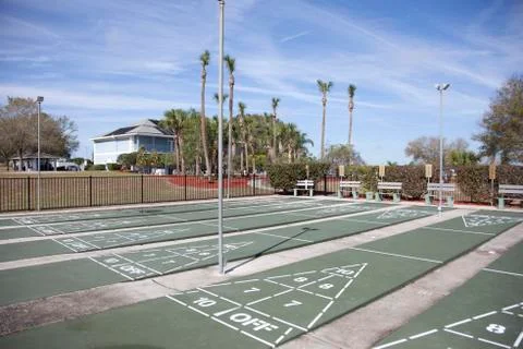 Shuffleboard tables in the florida sun Stock-Fotos