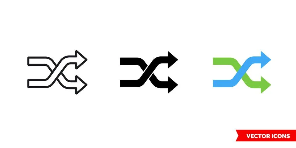 Shuffling change random icon of 3 types color, black and white, outline. Isol Stock Illustration