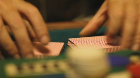 Shuffling playing cards - 10 - new deck ruffle and push shuffle Stock Footage 722745