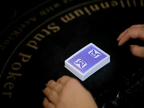 Shuffling playing cards - new deck ruffle and shuffle cut Stock Footage