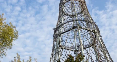 Shuhov tower under running clouds on dioganal track clouds timelapse 動画素材 140888341