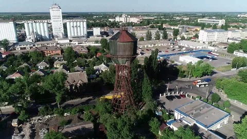 Shukhov Tower Building height - about 45-50 meters Video shot on the dron Stock Footage 108800142