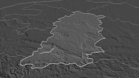 Shumen, Bulgaria. Bilevel elevation map with surface waters Illustrazione stock
