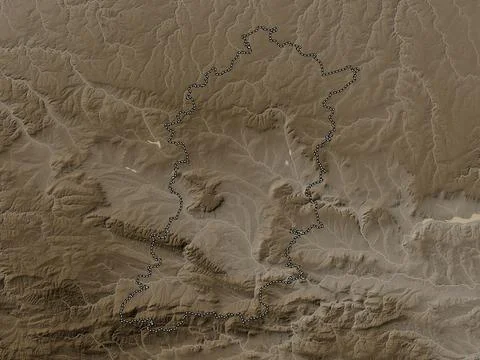 Shumen, Bulgaria. Elevation map colored in sepia tones with lakes and rivers Stock Illustration