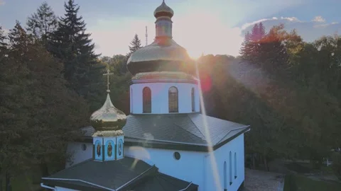 Сhurch in a forest. Sunset. Suns rays. Stock Footage 163089322