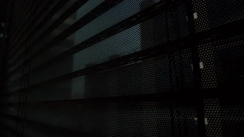 Shut blinds shutters on a window go up and then drop down - revealing sky Video stock 152382937