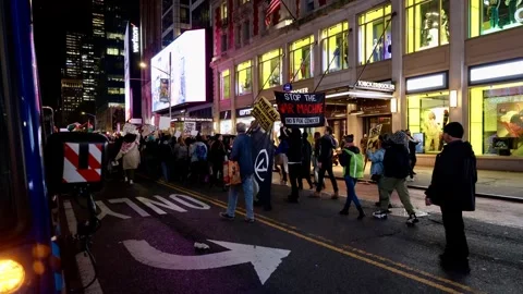 Shut It Down for Palestine March across 42nd St in Manhattan, on 11/9/2023 Stock Footage 255338224