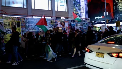 Shut It Down for Palestine march acrosss 42nd St in Manhattan, on 11/9/2023 Stock Footage 255338325