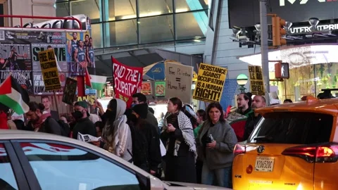 Shut It Down for Palestine march across 42nd St in Manhattan, on 11/9/2023 Stock Footage 255338344