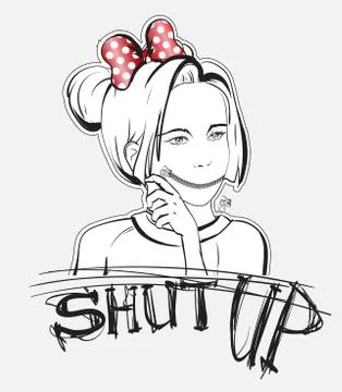 Shut Up. Pop Art vector illustration. Zipped female lips on the lock イラスト素材