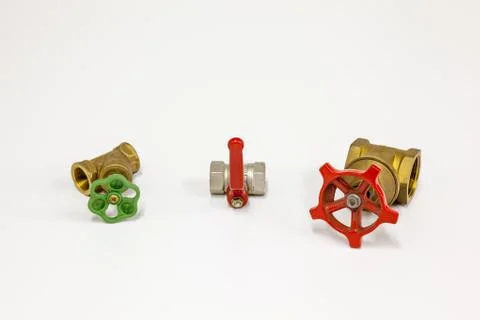 Shut-off valves in copper Stock Photos