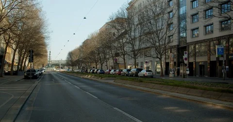 Shutdown, Covid-19, Empty street boulevard in Vienna, Austria, tracking shot Stock Footage 128687721