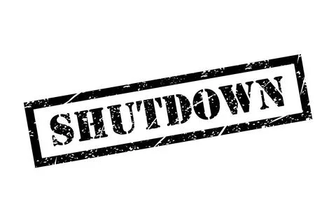 Shutdown stamp symbol, label sticker sign button, text banner vector illustra Stock Illustration