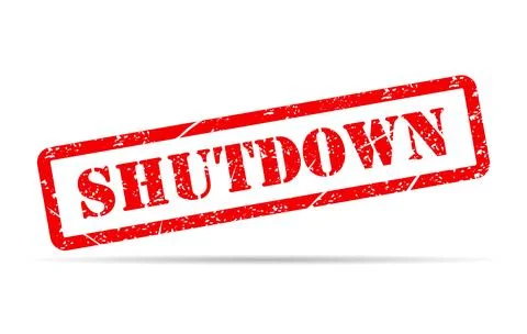 Shutdown stamp symbol shadow, label sticker sign button, text banner vector i 库存插图
