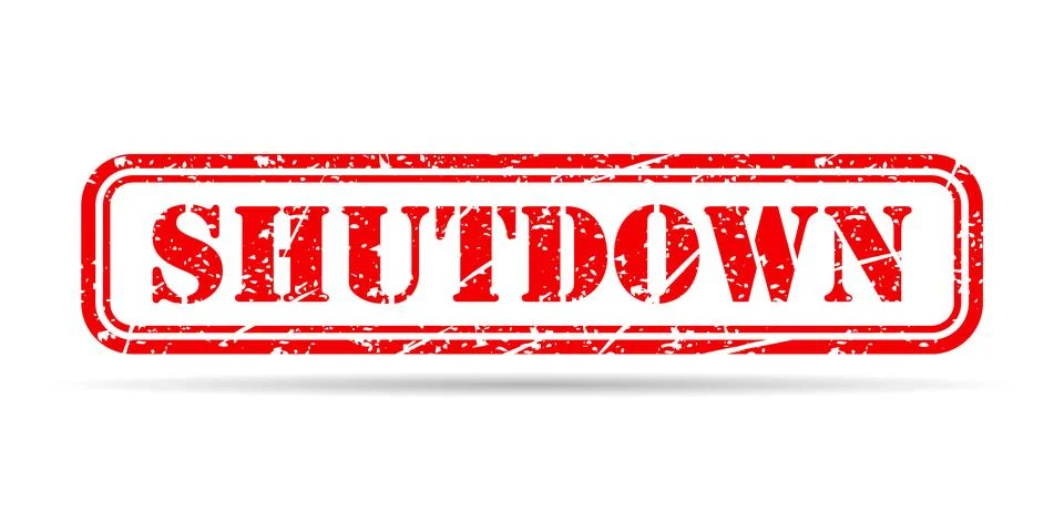 Shutdown stamp symbol shadow, label sticker sign button, text banner vector i 库存插图
