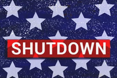 Shutdown Text With stars of Us Flag on blue background Stock Illustration
