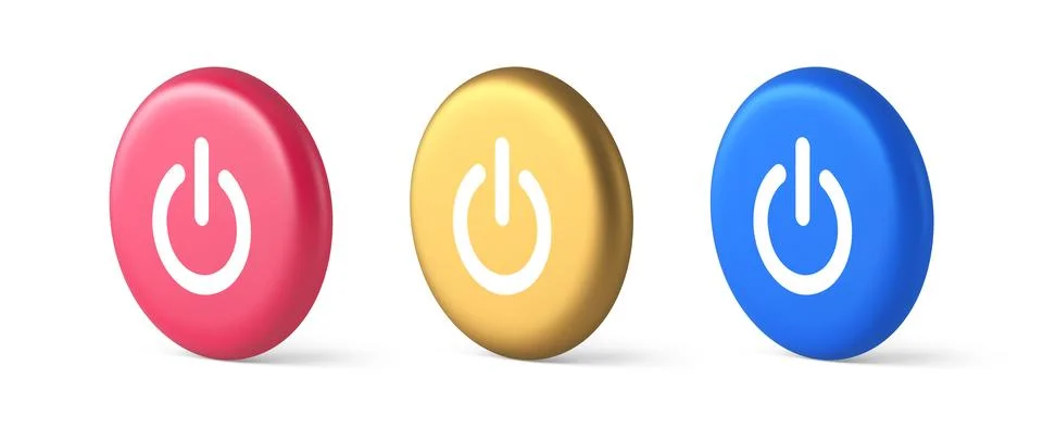 Shutdown turn on off button energy switch power start stop web app design 3.. Stock Illustration