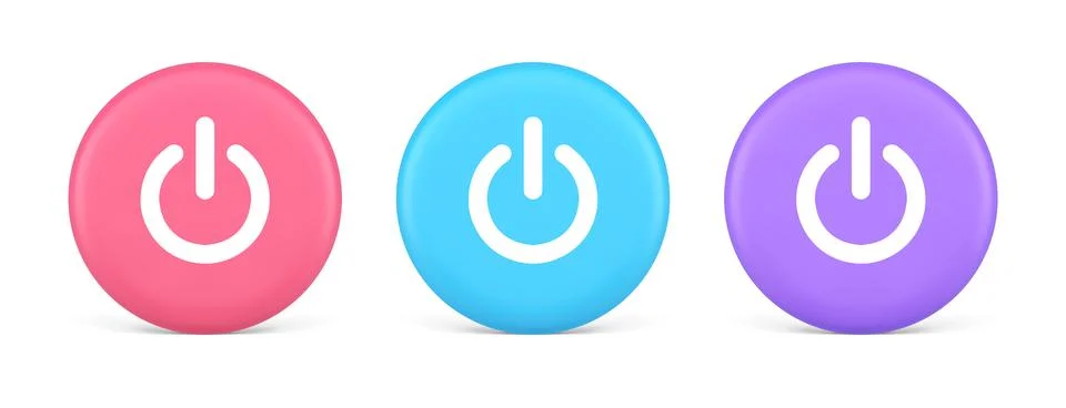 Shutdown turn on off button energy switch power start stop web app design 3d  Ilustração Stock