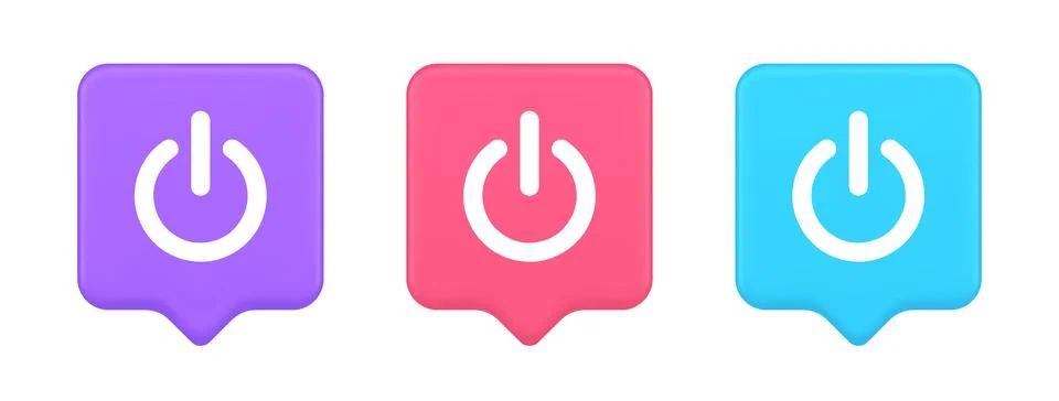 Shutdown turn on off button energy switch power start stop web app design 3d  Ilustração Stock