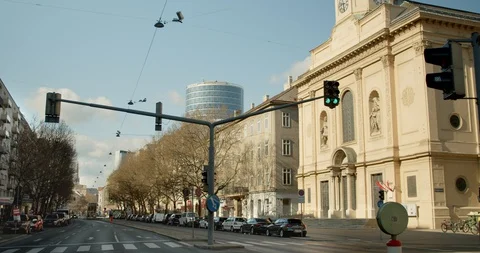 Shutdown in Vienna, Austria - tracking shot of traffic lights Stock Footage 128685905