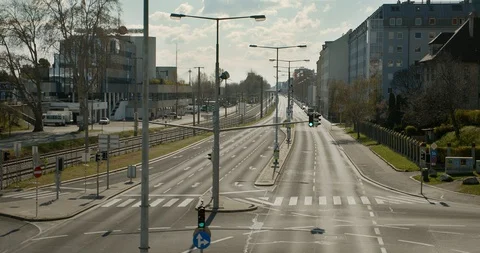 Shutdown Vienna, Austria - Tracking shot over a multi-lane road, left to right Stock Footage 128689827