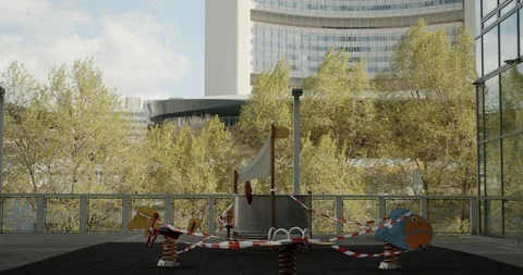 Shutdown in Vienna, Austria - tracking shot of a closed playground Stock Footage 128695510