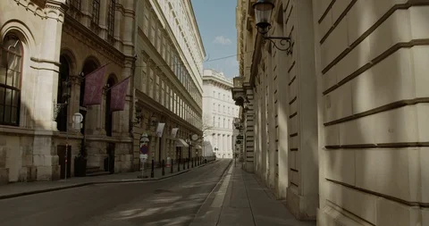 Shutdown in Vienna, Austria - tracking shot of empty street in the inner city Stock Footage 128701136