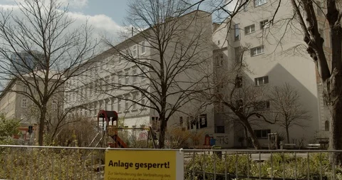 Shutdown in Vienna, Austria - tracking shot of blocked playground Stock Footage 128701644