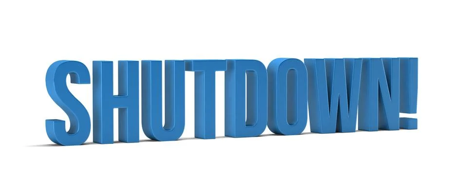 Shutdown word. 3D Render illustration in white background Stock Illustration
