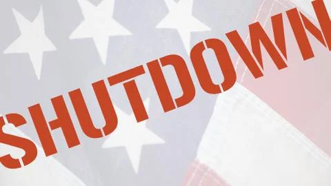 Shutdown word on old flag Stock Illustration