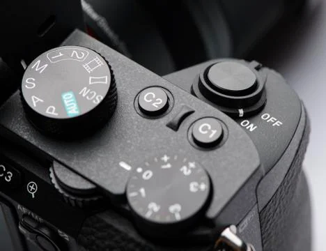 Shutter button on mirrorless camera Stock Photos