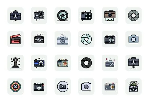 Shutter Exclusive Vector Set featuring 24 LineFilled Pixel Optimized 64x64 .. Stock Illustration