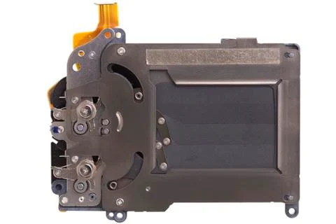 Shutter mechanism of a photographic camera. Stock Photos