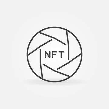 Shutter with NFT outline vector icon. Non-fungible Token sign Stock Illustration