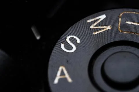 The Shutter priority adjustment dial is close on the camera. Old and dirty Stock Photos