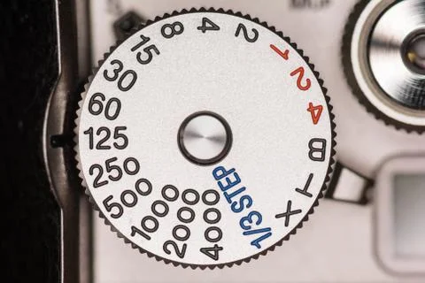 Shutter speed dial on a camera Stock Photos