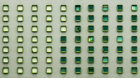 The shutters of a multi-window building close one after another in time-lapse Stock Footage 295655115