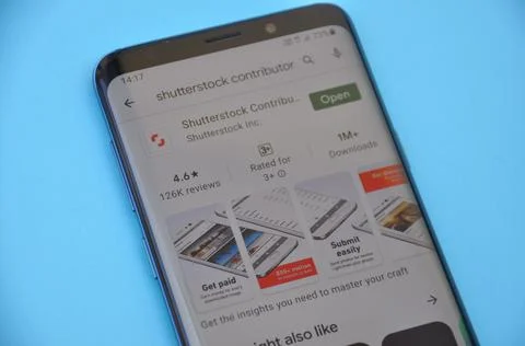 Shutterstock contributor app displaying on Google Play Store Stock Photos