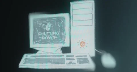 Shutting Down inscription on a computer screen Stock Footage 314573480