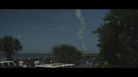 Shuttle Atlantis Launch Exhaust to Crowd shot 4.5K Wide Stock Footage 37873227