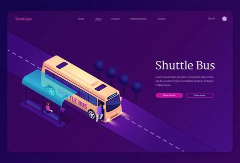 Shuttle bus isometric landing page, transportation Stock Illustration