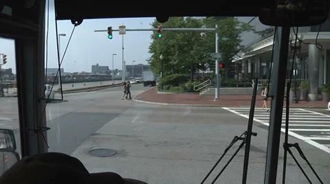 SHUTTLE BUS RIDING IN BOSTON Stock Footage 37166918