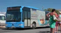 Shuttle bus waiting for departure from end stop on Coral Bay, Paphos, Cyprus HD Footage