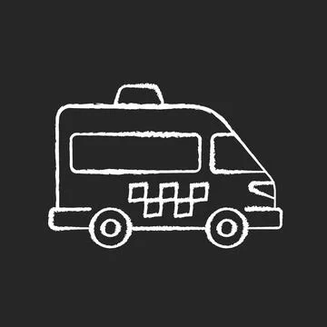 Shuttle buses chalk white icon on black background Stock Illustration