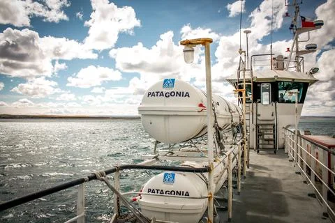 Shuttle that crosses the Strait of Magellan Stock Photos