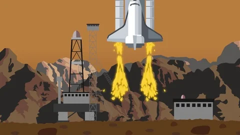 Shuttle Launch from a Rocky Space Launching Station Stock Footage 73025216