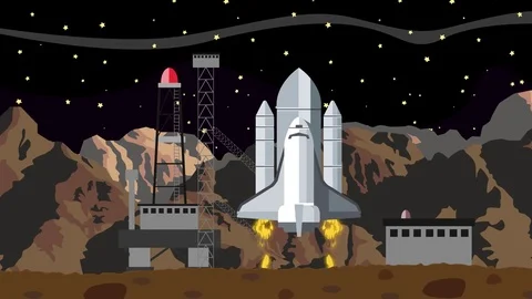 Shuttle Launch from a Space Launching Station at Night Stock Footage 73025263